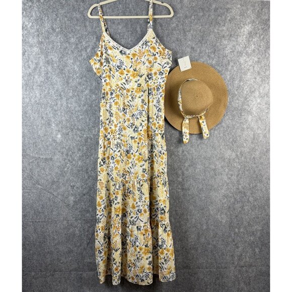 JOIE Dresses & Skirts - Joie Floral Sundress & Hat Size 12 Mommy and Me Yellow Tiered Cottagecore Beach